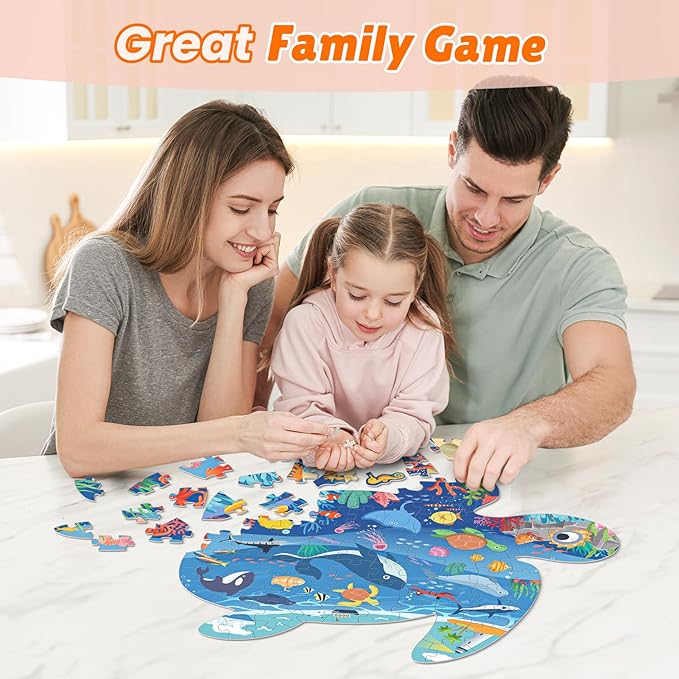 ELX 100 Piece Sea Turtle Jigsaw Puzzle for Kids Ages 4-10, Seaworld Animal Shaped Floor Puzzle Preschool Learning, Educational Learning Toys for Kid Boys Girls Ages 4 5 6 7 8 (21.42 X 16.42 in)