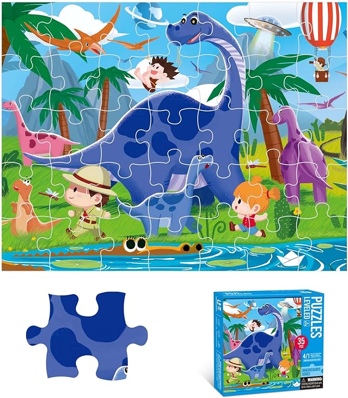 Dinosaur Puzzles for Kids Ages 3-8,35 Pieces Jigsaw Puzzles for Toddlers & Children Ages 4-6，Educational Floor Puzzles with Storage Box for Gifts(Dinosaur Tyrannosaurus)