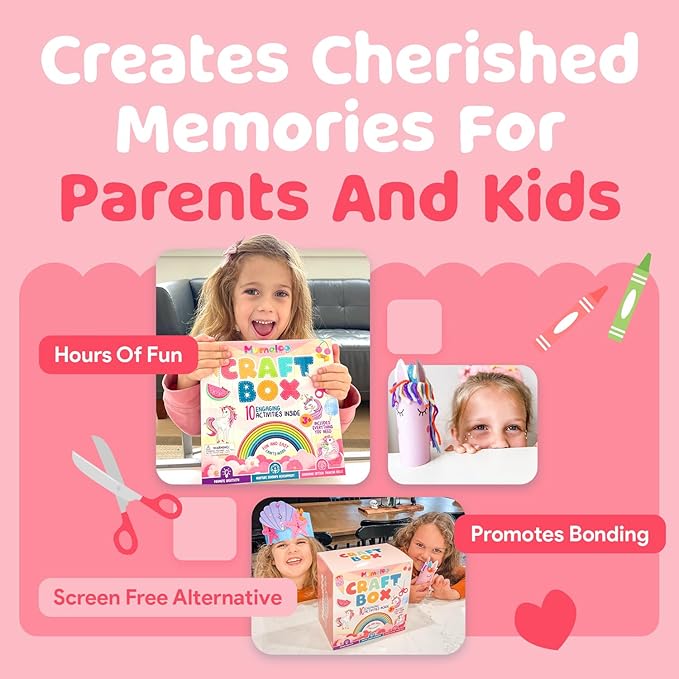 Unicorn Craft Box - 10 Fun Arts and Crafts for Kids Ages 4-8, No Mess, Educational, Mermaid Art Projects, Toddler Crafts & Activities Kit with Supplies, Gift for Girls 3 4 5 6 7 8 Years Old