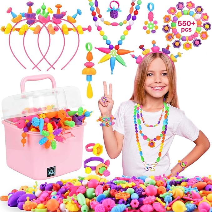 NIDOOT 550Pc+ Pop Beads Jewelry Making kit for Girls 4-6，Arts and Crafts for Kids Ages 4-8，Toys for 3 4 5 6 Years Old Girl Birthday Christmas Gifts Ideas, Bracelet Necklace Ring Snap Bead Set