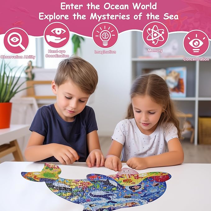 Animal Puzzles for Kids Ages 6-8 200 Piece Dolphin Jigsaw Puzzles Underwater Ocean Floor Puzzle Ages 8-10 Learning Educational Toys Birthday Gift for Boys Girls Ages 10-12