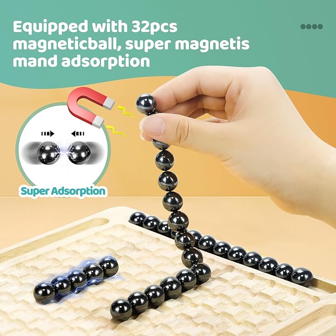 Magnetic Game with 32pcs Magnetic Chess Pieces, Portable Travel Board Game for Kids & Adults, Family Strategy Game for 2-4 Players