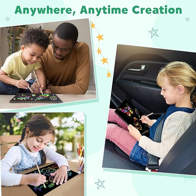 ZMLM Scratch Paper Art Craft: 2 Pack Rainbow Scratch Set for 3 4 5 6 7 8 9 10 Years Old Girls Boys Students Drawing Coloring Black Magic Art Supplies Kits Gifts School Birthday Party Toys(Classic)