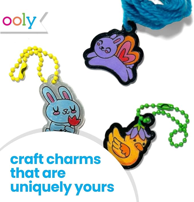 Ooly Shrink-Its 28 PC DIY Shrinking Art Kit That Creates Charms and Tags, Includes 20 Plastic Pre Cut Charms and More No Mess Art for Kids, DIY Gifts for Kids, Ideal Party Favor - Garden PALS