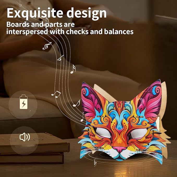 3D Wooden Puzzle Speaker, Graffiti Leopard Design with Dual Stereo Speakers, DIY Toy, Music Box for Adults/Kids, Unique Gift for Home/Office Decor