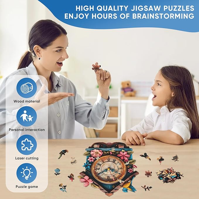Wooden Puzzle for Adults, Pink Clock House Jigsaw Puzzles for Adult, Unique Pieces Wood Cut Puzzles, Exquisiten Box Packaging, Toys for Friends Family (S-9.8 * 11.2in-200pcs)