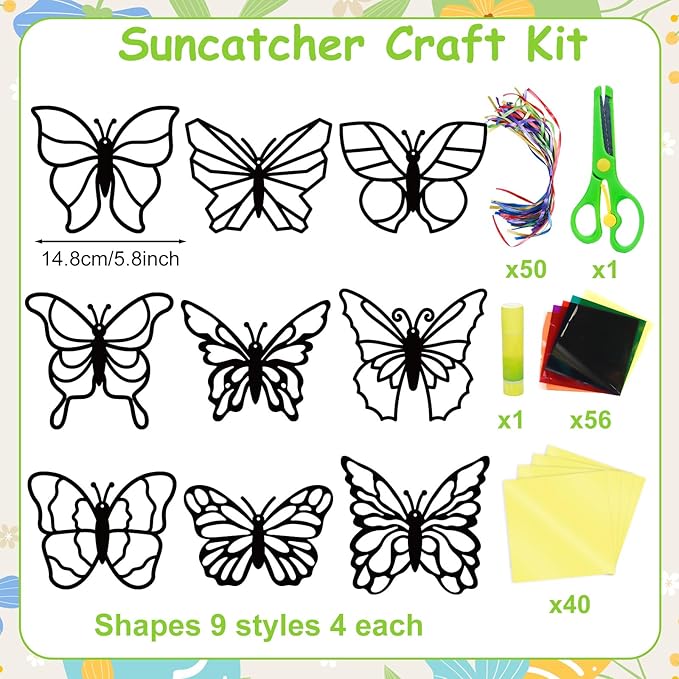 EggSun 36 Sets Butterfly Suncatchers Crafts Kit for Kids Ornaments Stained Glass Window Arts and Crafts Supplies for Classroom Holiday Birthday Projects Home Party Favors Decorations Ages 4 8 12