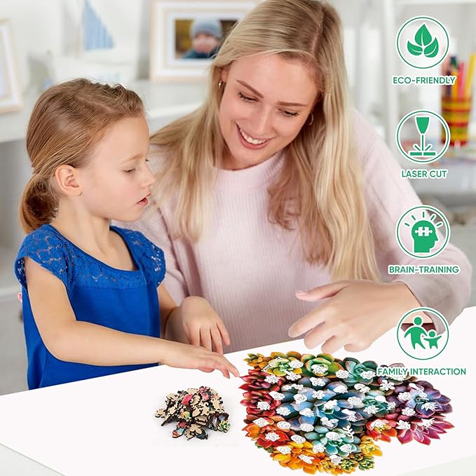 Ruikiyart Wooden Puzzles for Adults, 5MM 500 Pieces Succulent Heart Wooden Jigsaw Puzzles, Plant Unique Shaped Puzzle Gifts for Adults and Kids on Thanksgiving, Family Puzzle Games(17.4"*17.1")