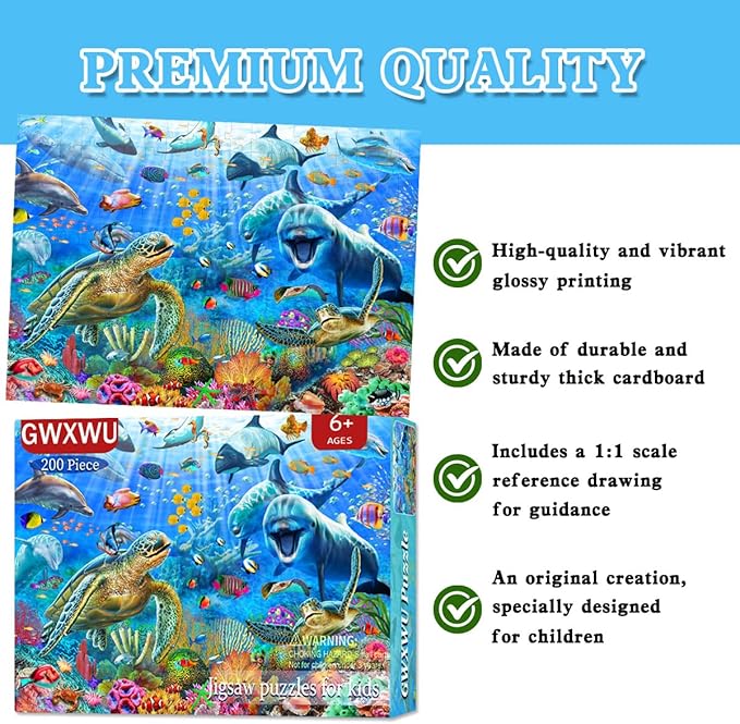 Puzzles for Kids Ages 6-8 8-10 Year Old - Ocean Adventure Puzzle, 200 Pieces Jigsaw Puzzles for Kids, Learning Educational Toys for Boys and Girls