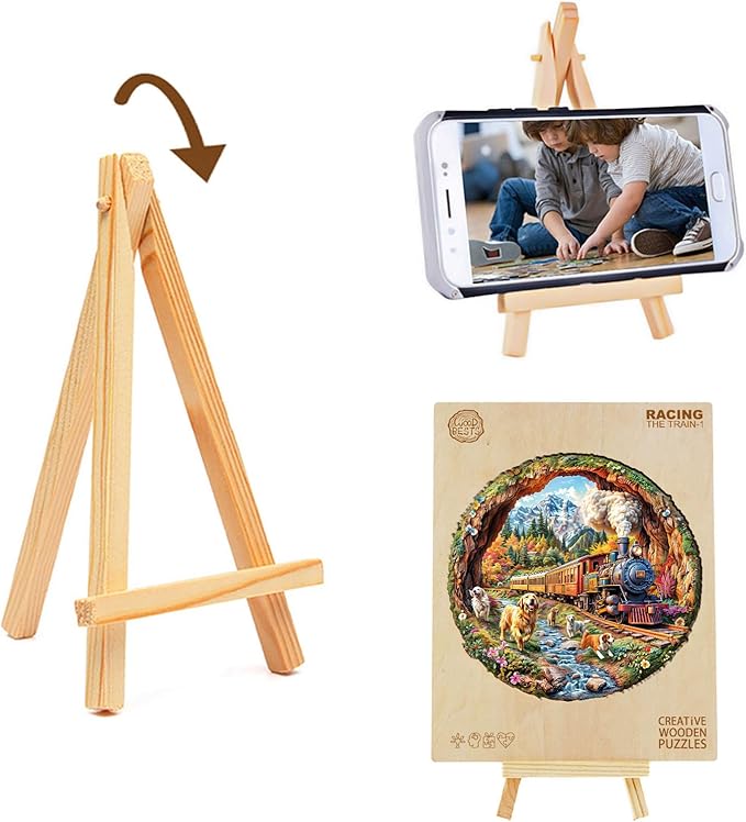 KAAYEE Wooden Puzzles for Adults, Dogs Racing Against Trains Wooden Jigsaw Puzzle 450 PCS Unique Shape Wood Puzzle Adult, 3D Visual Effect Flat Puzzle Birthday Family Games (XL-17.3 * 17in)