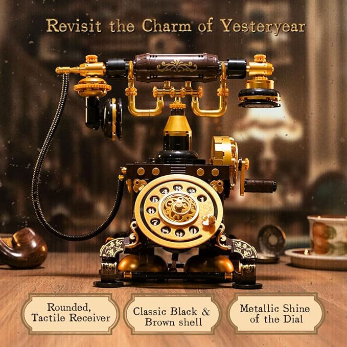 PANTASY Retro Phone Building Blocks Set for Adults, Vintage DIY Telephone Model Kit with Realistic Design, Creative Home Decor Gift, Ideal Gifts for Collectors & Hobbyists