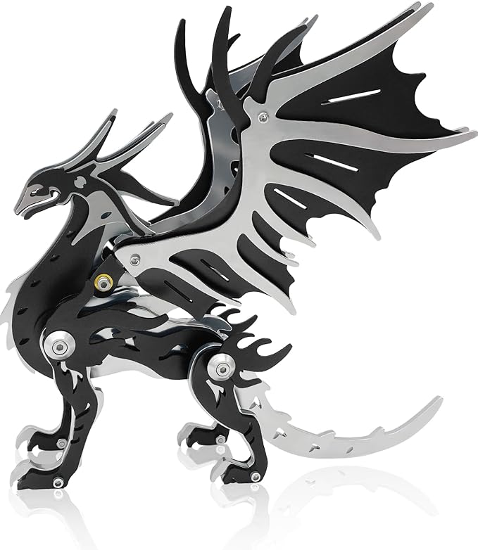 3D Metal Puzzles,3D Metal Puzzle for Adults,Mechanical Model Kit Magic Wing Dragon Black Silver,Steel 3D Puzzles Stainless Steel Ornaments for Adults Home Decor Art Craft Gifts Toys.
