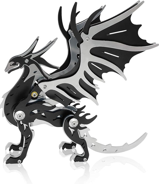 3D Metal Puzzles,3D Metal Puzzle for Adults,Mechanical Model Kit Magic Wing Dragon Black Silver,Steel 3D Puzzles Stainless Steel Ornaments for Adults Home Decor Art Craft Gifts Toys.