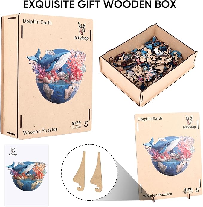 Wooden Puzzles for Adults 512 Pieces, Dolphin Earth Jigsaw Puzzles, Unique Design Adult Puzzles for Family Brain Game Gift,18.5x13.8 inch
