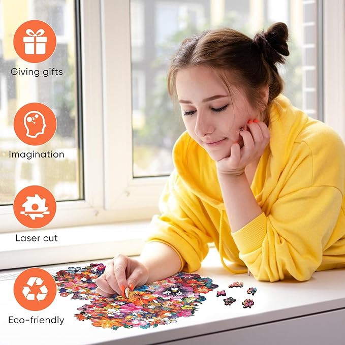 Puzzles for Adults Heart Flower Wooden Puzzles, 500 Pieces Unique Shaped Liberty Jigsaw Puzzles, Birthday Gifts for Mom Adults and Kids, Fun Challenge Family Game 16.7'' x 16.2''