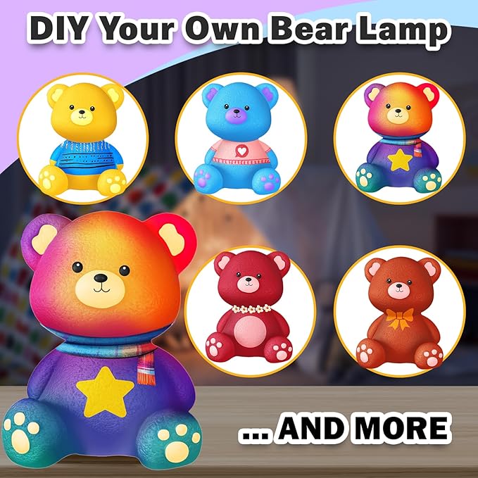 FUNZBO Paint Your Own Bear Lamp Kit - Easter Basket Stuffers Gift, Arts and Crafts Supplies Painting Kits for Kids Teens, DIY Night Light Toy for Toddlers Girls Boys Ages 3 4 5 6 7 8 9 10 11 12 13 +