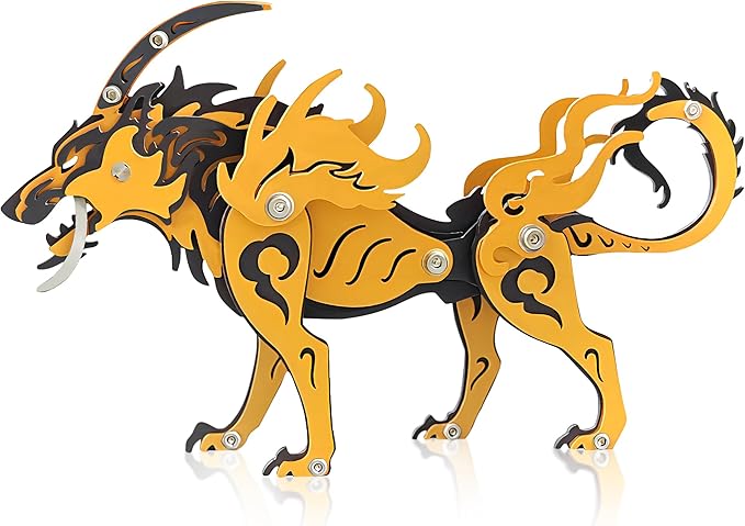 3D Metal Puzzles,3D Metal Puzzle for Adults,Mechanical Model Kit Wolf King Orange Black,Steel 3D Puzzles Stainless Steel Ornaments for Adults Home Decor Art Craft Gifts Toys.