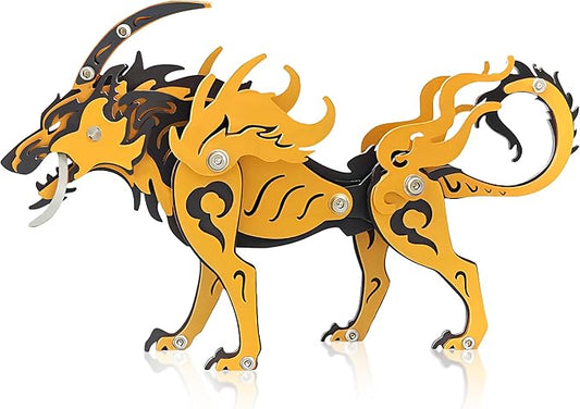 3D Metal Puzzles,3D Metal Puzzle for Adults,Mechanical Model Kit Wolf King Orange Black,Steel 3D Puzzles Stainless Steel Ornaments for Adults Home Decor Art Craft Gifts Toys.