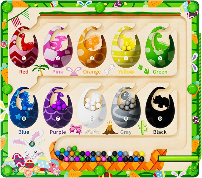 Magnetic Color and Number Maze,Dinosaur Eggs Montessori Toys for 2 3 4 5 Year Old,Counting Matching Learning Toys,Easter Birthday Gifts for Kids