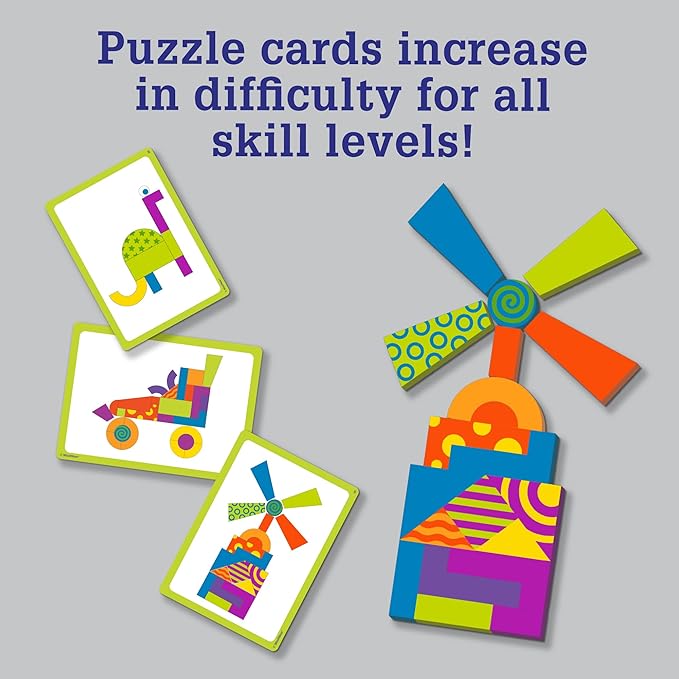MindWare Imagination Patterns - Creative, Magnetic Play with Patterned Tangram Shapes - Includes 60 Magnetic Blocks, 60 Puzzle Cards, Dry Erase Markers & Wood Case - Deluxe