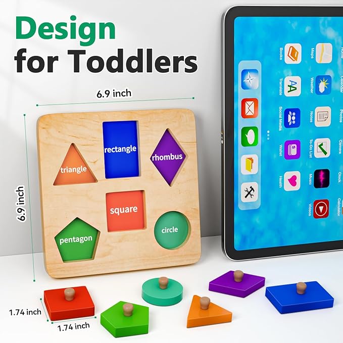 Wooden Shapes Puzzles for Toddlers : Montessori Toys for 3 4 5 Year Old Boy Birthday Gifts - Shape Color Match Peg Puzzles - Learning Educational Toys for Toddlers Age 3 4 Year Old Girl