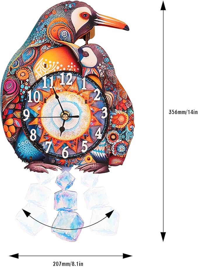 3D Puzzles for Adults Clock-Penguin Family Design Model Kit-Mechanical DIY Pendulum Clock with Arabic Numerals-Desk Home Office Decor Personalized Gift for DIY Lovers