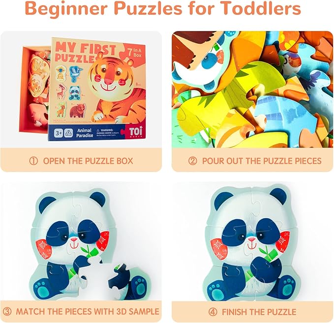 Toi 6 Packs Large Piece Toddler Jigsaw Puzzles for Kids Aged 3+, Animal Shaped Floor Puzzles for Beginner, Preschool Learning Game for Boys Girls, Animal Paradise