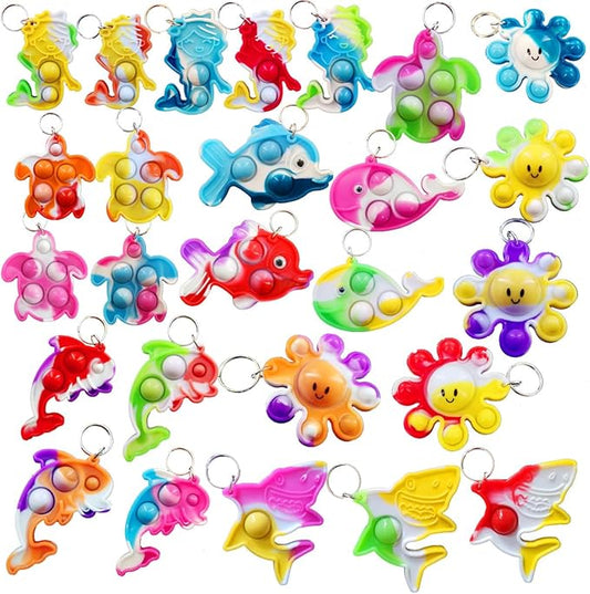26 Packs Bluk Octopus fishs dolphins turtles sharks whales mini Pop Keychain,Birthday Party Favors Supplies Classroom summer students Prize