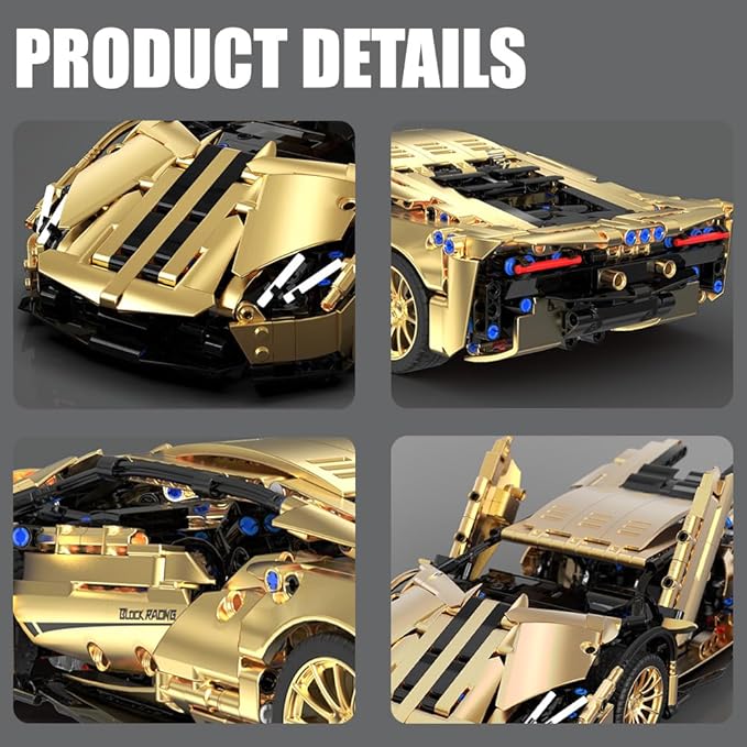 RiceBlock Sports Car Building Blocks Toys Boys or Adults Kits，1:14 MOC Building Set Raceing Car Model,Super Cars for Boys Age 12+ and Adult，1309 Pieces