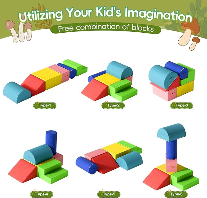 TOLEAD Large Baby Climbing Blocks – 6 Pcs Climbing Toys for Toddlers - Ultra High Density Soft Foam Play Gym Equipment Easy Wash for Indoor Nursery, Classic (Classic, 6-Piece)