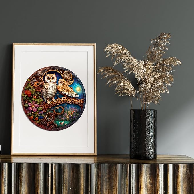 Wooden Puzzles for Adults, Unique Puzzles for Adults, Irregular Animal Shaped Wooden Jigsaw Puzzles, Creative Birthday Gift,11.8 x 9.1 inch, Owl Family