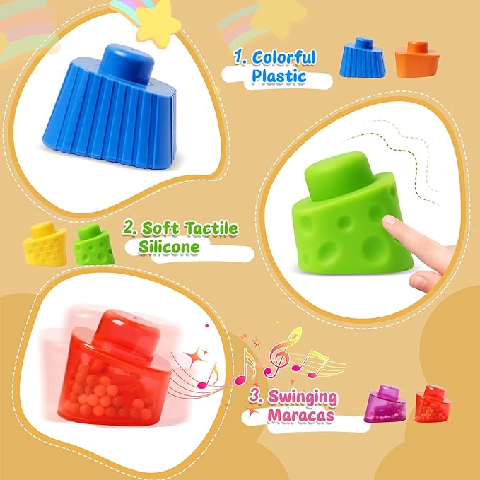 Irregular Maracas Stacking Blocks Toys, Montessori Toys for 1 + Year Old, 6 PCS Stackable Educational Sensory Toy, 1 + 2 3 Old Boy or Girl Kids Gifts
