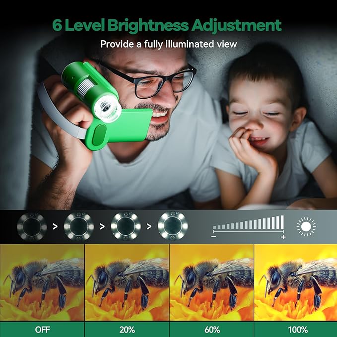 HP20 IPS Microscope for Kids: [3-in-1] [Easy and Fun] 2" Portable Handheld Microscope Miniscope, Pocket Mini Scope Educational Science Kit, Christmas Birthday Gifts for Kids, 32GB, Green