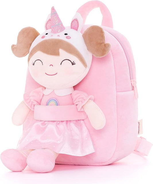 Gloveleya Back to School Gifts for Girls Toddler Backpack Kids Backpack soft unicorn Girl Doll Backpacks pink 9"