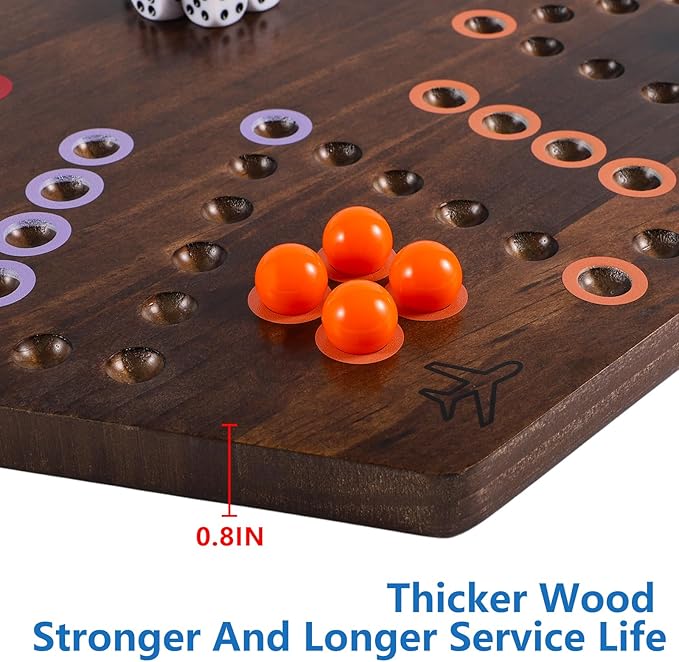 Large Size 20 inches Wood Wahoo Marble Board Game 2 Sided Game 4-6 Player for Friends and Family Party,Classic Stragecy Trouble Game with 6 Dices,24 Marbles(Rustic Brown)