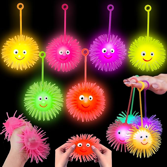 24 PCS LED Puffer Balls Light Up Party Favors for Kids 4-8 8-12 Bulk Sensory Bouncy Ball Goodie Bags Stuffers Prizes Kids Pinata Fillers Glow in The Dark Party Supplies Toddler Fidget Toy Stress Balls