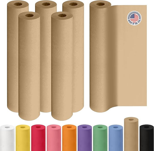 Brown Kraft Paper Roll 18" x 2160" (180 feet), Pack of 6 - USA-Made Brown Paper 30lb Thickness for Packing, Moving, Shipping, Crafts/Arts - 100% Recycled Natural Wrapping Material by IDL Packaging