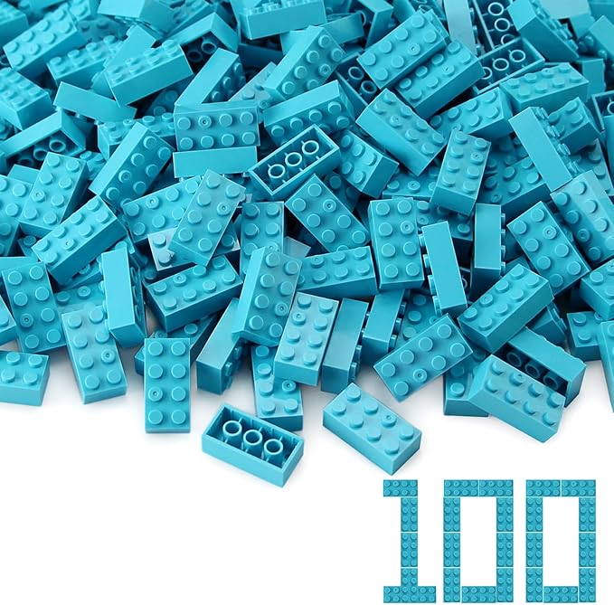 Feleph 100pcs 2x4 Bricks Medium Azure Pieces Parts Classic Building kit Creative Play Set Basic Blocks Toy Accessories Compatible with 3001 Major Brands