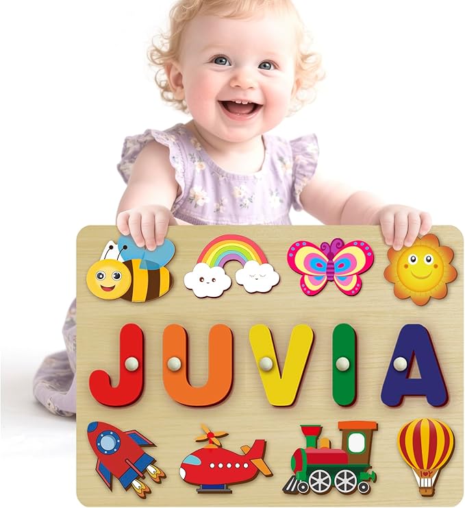 Custom Name Puzzles for Toddlers 1-3 - Name Puzzle for Kids, Personalized Wooden Animal Puzzle, Baby Gifts, Baby Shower, Christmas, Newbaby Gift, Gifts for 1 2 3 Years Old (Animals-03)