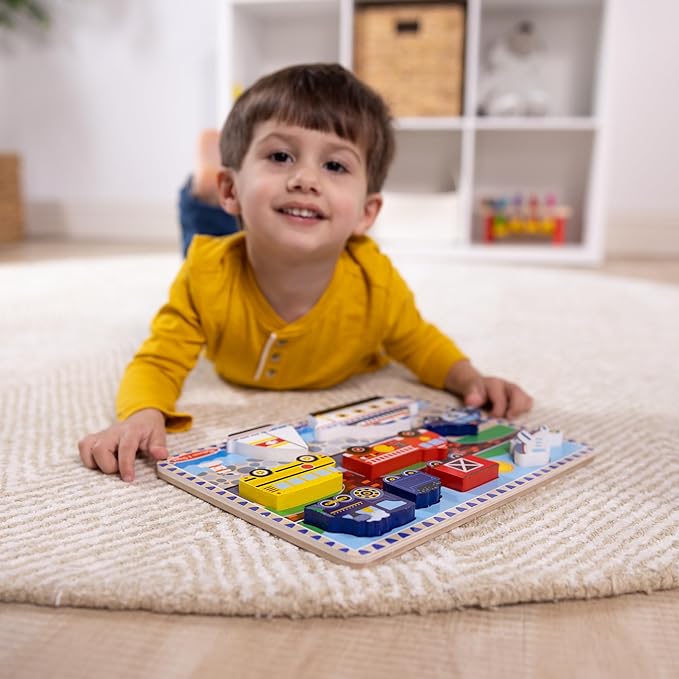 Melissa & Doug Vehicles Wooden Chunky Puzzle - Plane, Train, Cars, and Boats (9 pcs) - FSC Certified