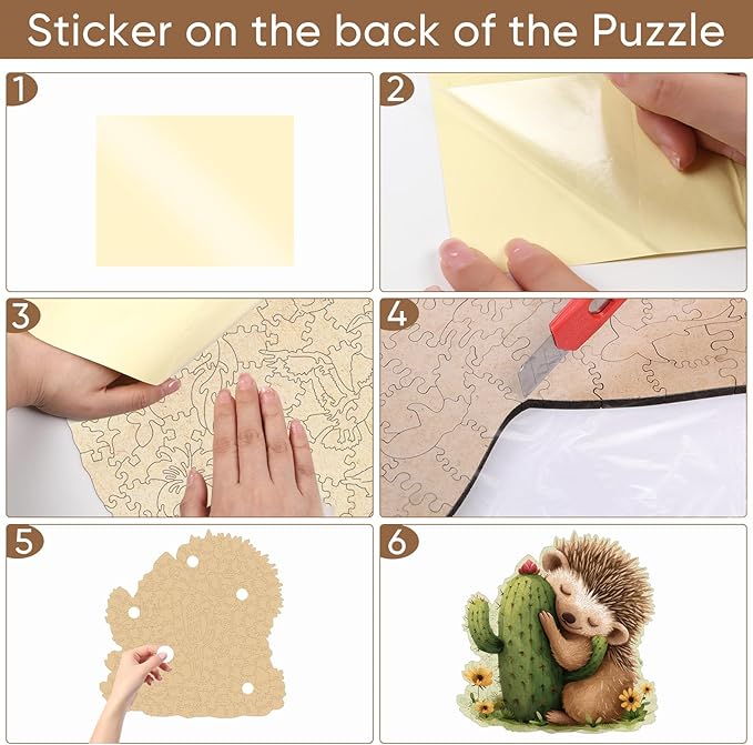 Ruikiyart Wooden Puzzles for Adults, 5MM 200 Pieces Hedgehog Cactus Wooden Jigsaw Puzzles, Unique Shapes Succulent Puzzle Gift for Kids and Adults on Birthday, Thanksgiving, Christmas (11.1"x11.2")