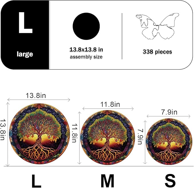 Wooden Puzzles for Adults, Tree of Life Wooden Jigsaw Puzzles for Adults, Wood Puzzles Adult, Unique Shape Wood Cut Puzzles, Birthday Gifts for Family Friend (L-13.6 * 13.6in-300 pcs)