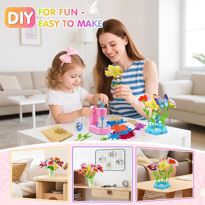 Jefunmore Flower Bouquet Toys, DIY Arts and Crafts for 3-8 Year Toddler Girl, Birthday Gifts for 3 4 5 6 7 8 9 Year Old Girls, Flower Crafts Kit for Kids for Preschool Learning and B-Day Gifts