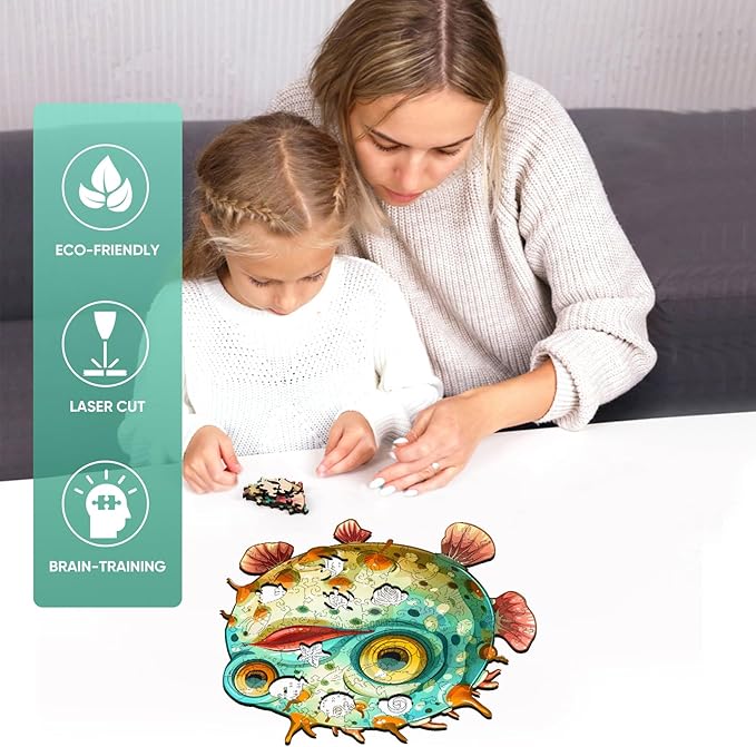 Ruikiyart Wooden Puzzles for Adults and Kids,100 Piece Unique Shaped Wooden Jigsaw Puzzles for Adults Fun and challenging Family Game,Creative Gifts,Extra Thick 5mm,7.87x8 Inches