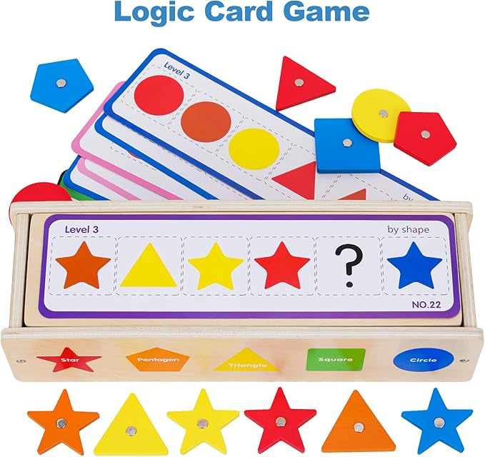 Montessori for Toddlers, Magnetic Color Shape Sorting Matching Box,Early Learning Toys,Wooden Educational Toy, Fine Motor Skills Toys for Boys Girls (Blue)