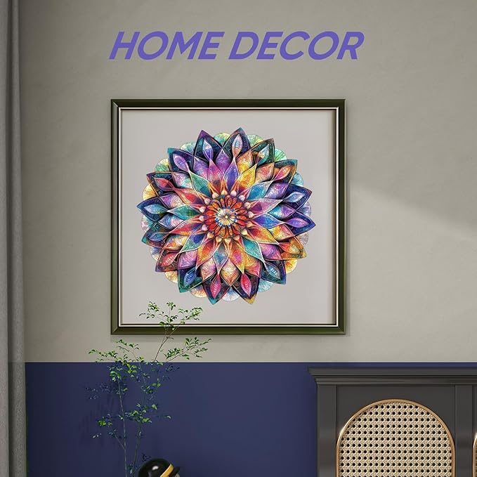 Ruikiyart Wooden Puzzles for Adults, 5MM 500 Pieces Crystal Flower Wooden Jigsaw Puzzles, Mandala Puzzle Unique Shaped for Adults and Kids on Thanksgiving,Christmas Family Puzzle Games (16.6"*16.9")