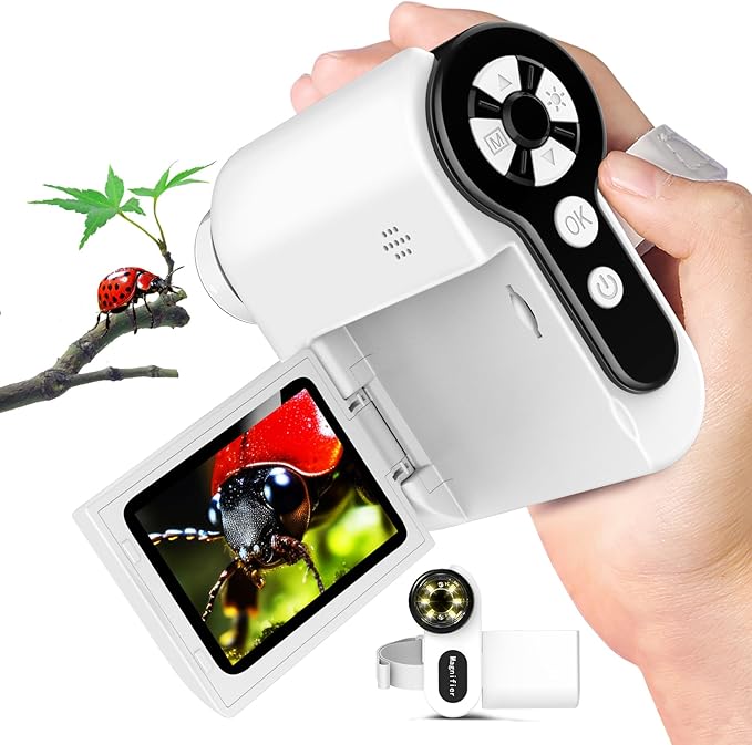 Laradola Microscope for Kids: Mini Pocket Digital Microscope 1000X Zoom Science Kits Learning & Educational STEM Toys for Age 3 4 5 6 7 8 10-12 Boys Girls Christmas Birthday Gifts