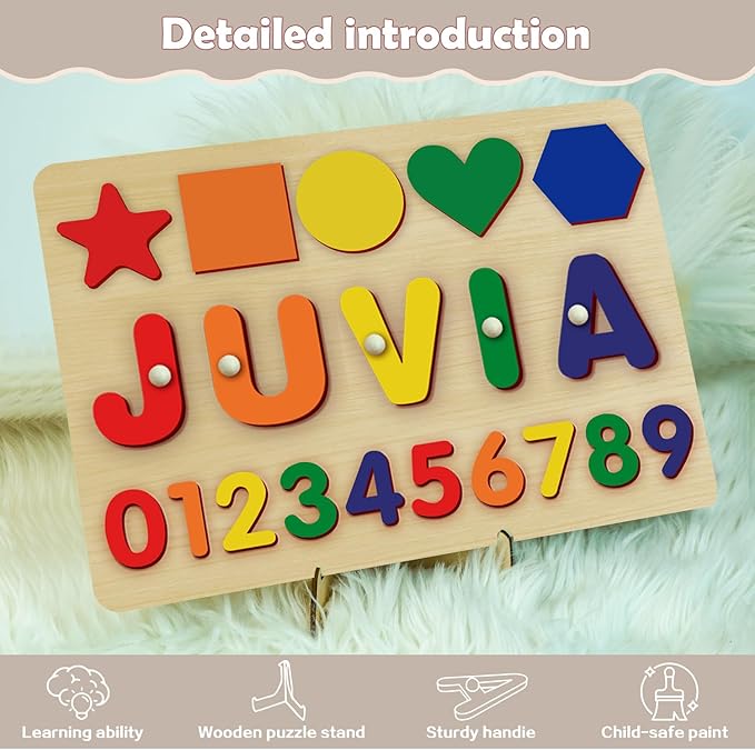 Name Puzzle for Kids Personalized - Custom Name Puzzles for Toddlers 1-3, Customized Wooden Animal Puzzle, Baby Gifts, Baby Shower, Christmas, Newbaby Gift, Gifts for 0 1 2 3 Years Old