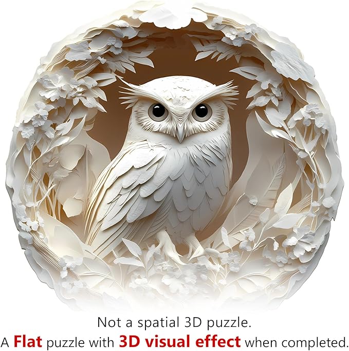 KAAYEE Wooden Puzzles for Adults, 3D Vision Effect Owl Wooden Jigsaw Puzzles, 100pcs Unique Shape Animal Wood Puzzle Adult, 3D Effect Flat Puzzle Birthday Gifts Family Game (S-8.5 * 8.3in)