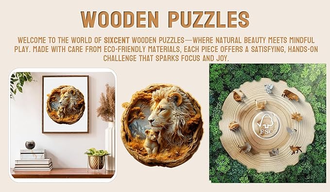 Wooden Jigsaw Puzzle, 200-500 Pieces Unique Shape Animal Puzzle, for Adults & Kids, Birthday Gift Family Game, Decorative Puzzle, Unique Gift (Lion Legacy, 200 PCS)